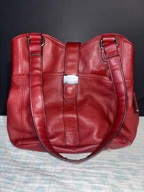 Tignanello Red Pebbled Leather Multi-Pocket Shoulder Bag